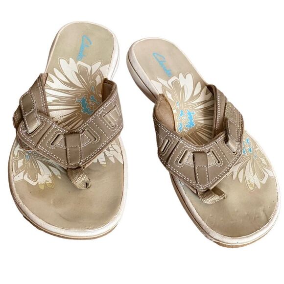 Clarks Breeze Sea Womens Flip Flop Sandal Thong Tan Size 8 Cloudsteppers - Picture 1 of 6